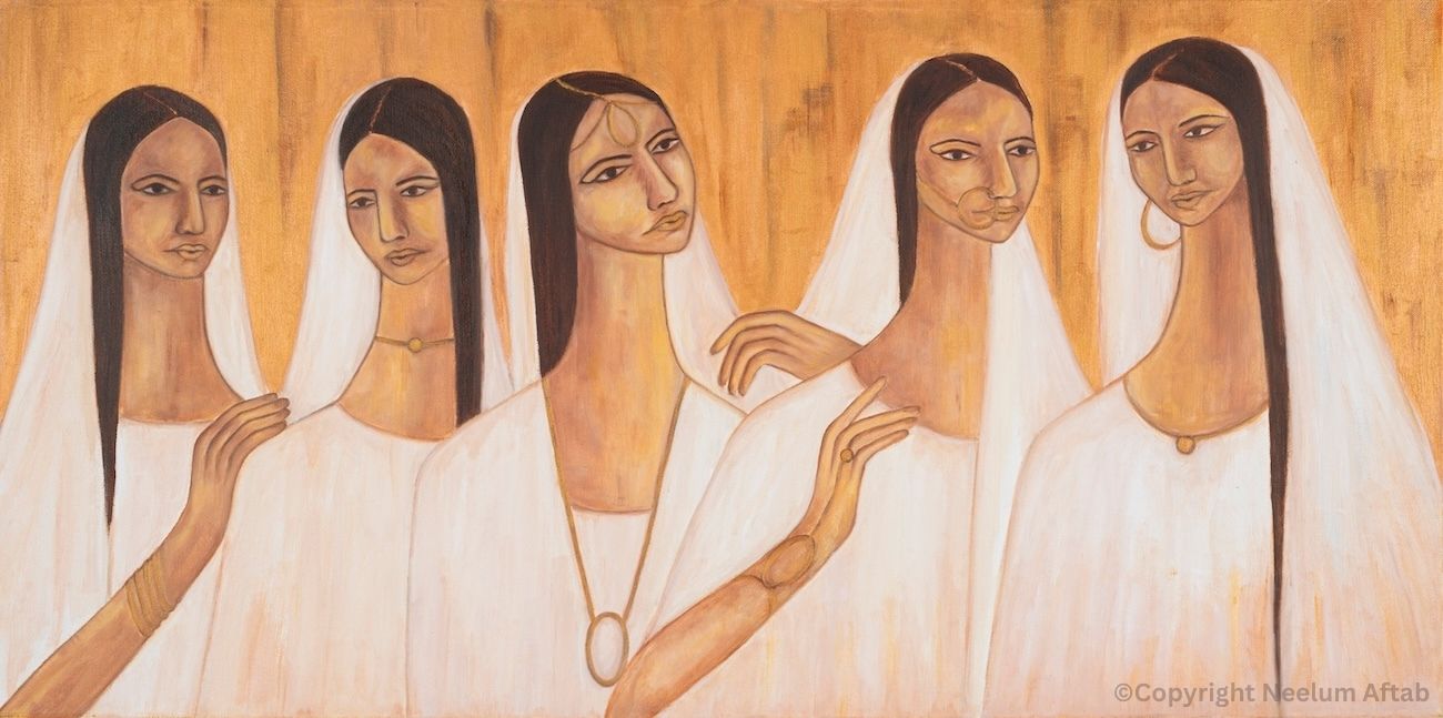 Diminshind IdentitiesNeelum Aftab is a fine artist, and her practice has portrayed the concept of third space relating to diaspora of South Asian communities. It shows various facets of cultural transformation, assimilation and cultural hybridisation.
