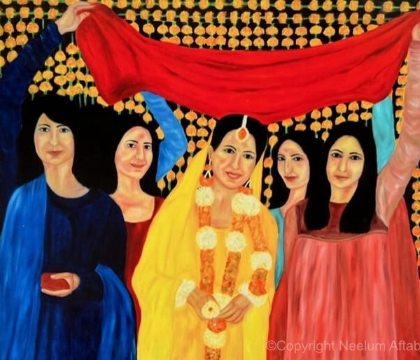 Neelum Aftab is a fine artist, and her practice has portrayed the concept of third space relating to diaspora of South Asian communities. It shows various facets of cultural transformation, assimilation and cultural hybridisation.